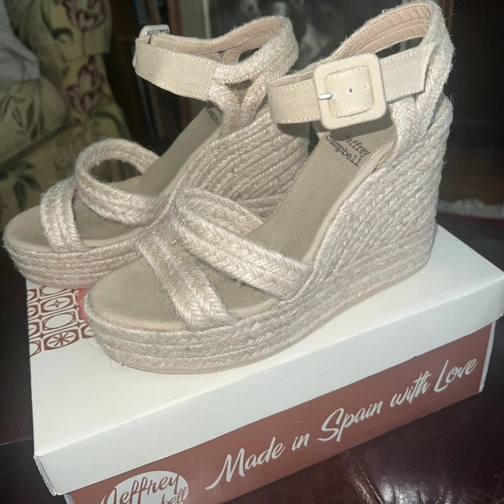 Jeffrey Campbell Cream Espadrille Wedges with Strappy Design